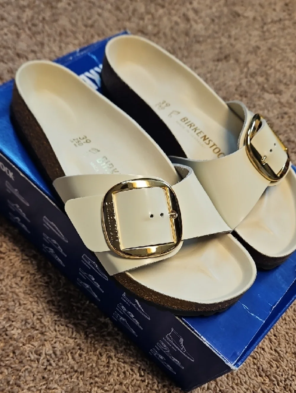 Birkenstock Madrid Big Buckle High Shine Sandals in Ecru - Picture 7 of 7